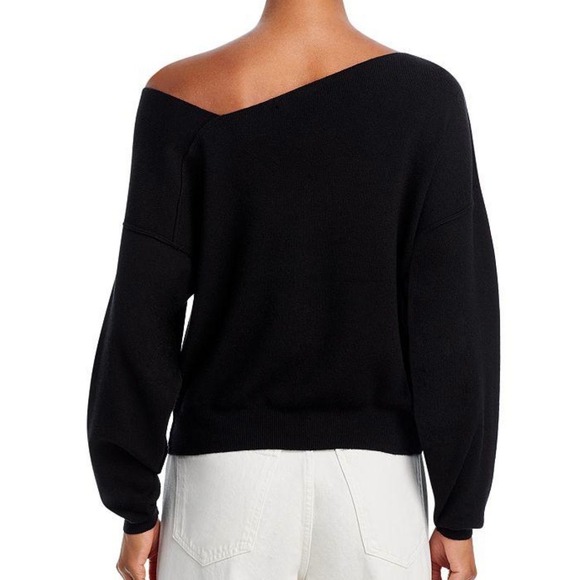 Stitch Fix Womens Black Asymmetrical Off Shoulder Knit Sweater Long Sleeve New - Picture 2 of 3